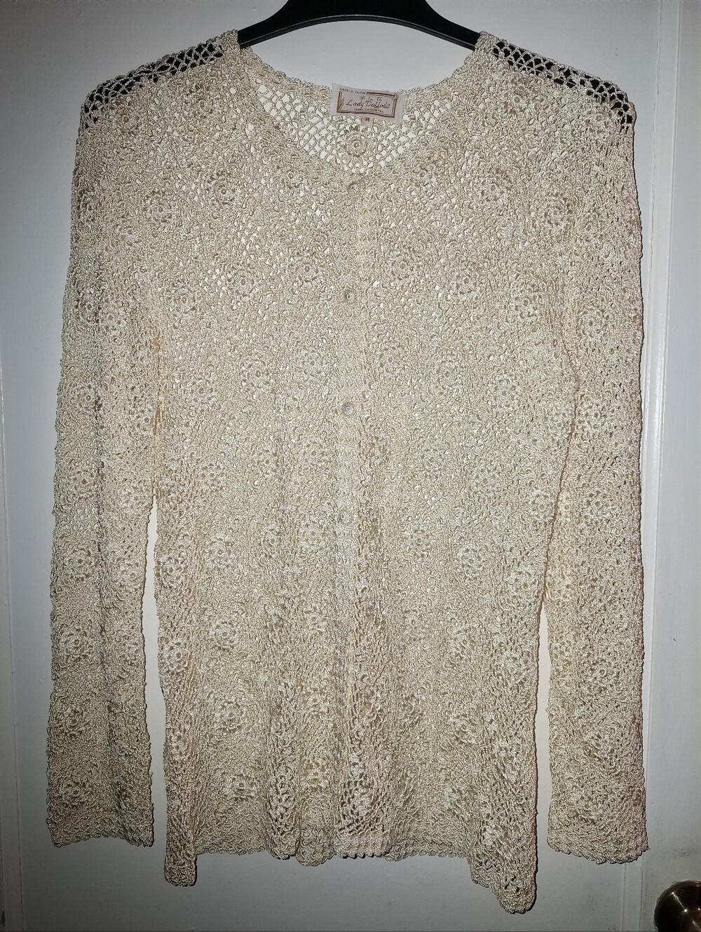 Vintage Cream Crochet Button-Front Women's Top